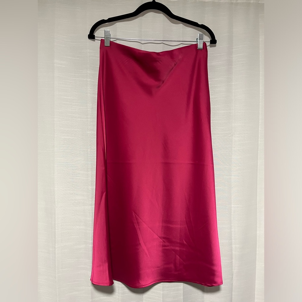 Hot pink satin midi skirt